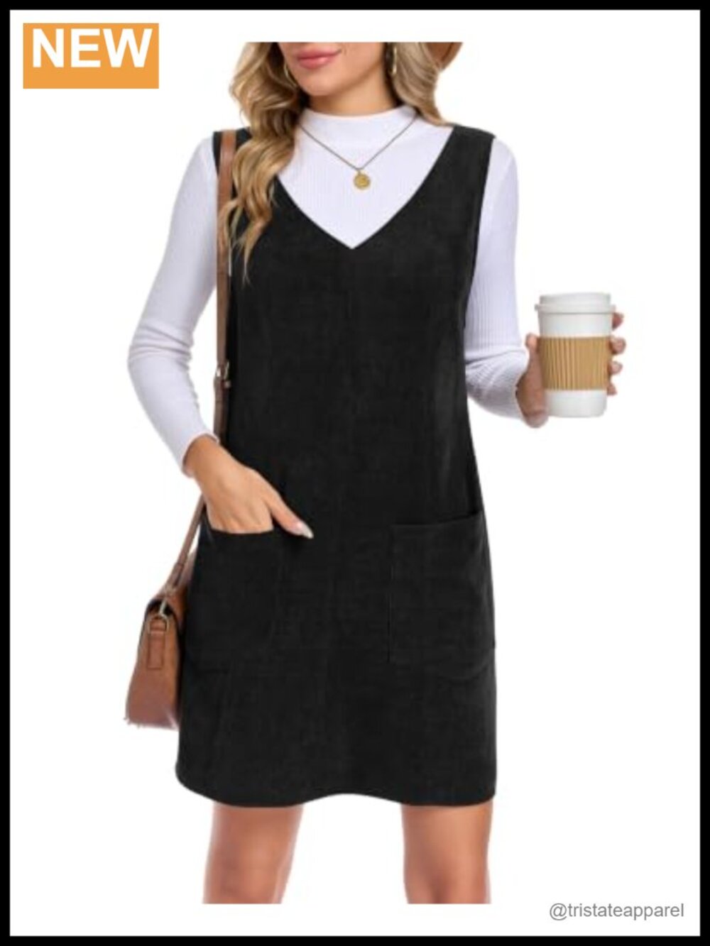 Corduroy Overall Dress Sleeveless V Neck Jumper Pockets